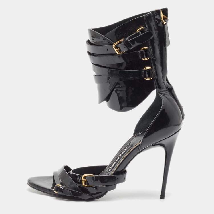 Tom Ford Black Patent Leather Triple Buckle Ankle Cuff