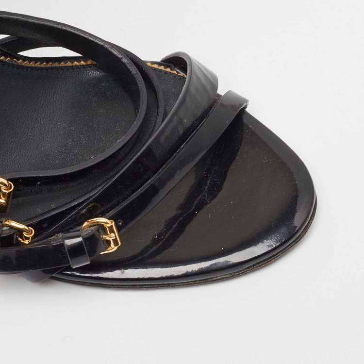 Pre Owned Tom Ford Black Patent Leather Triple Buckle Ankle Cuff Sandals Size 38