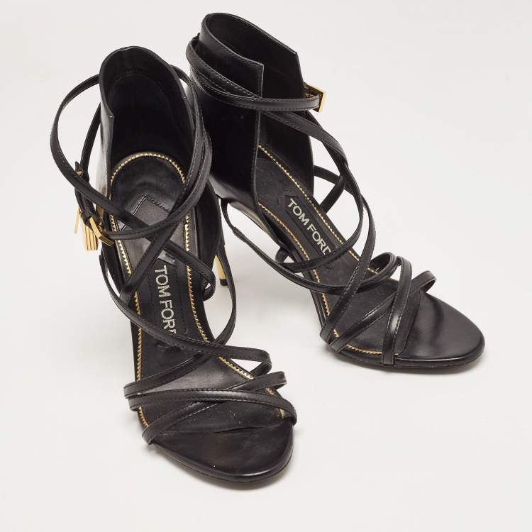 Pre Owned Tom Ford Black Leather Ankle Strap Sandals Size 37