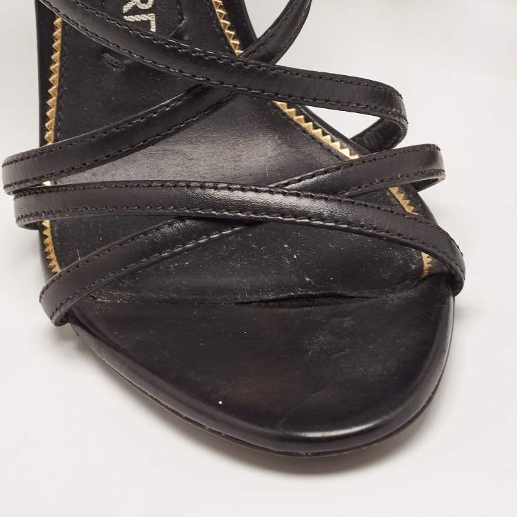 Pre Owned Tom Ford Black Leather Ankle Strap Sandals Size 37