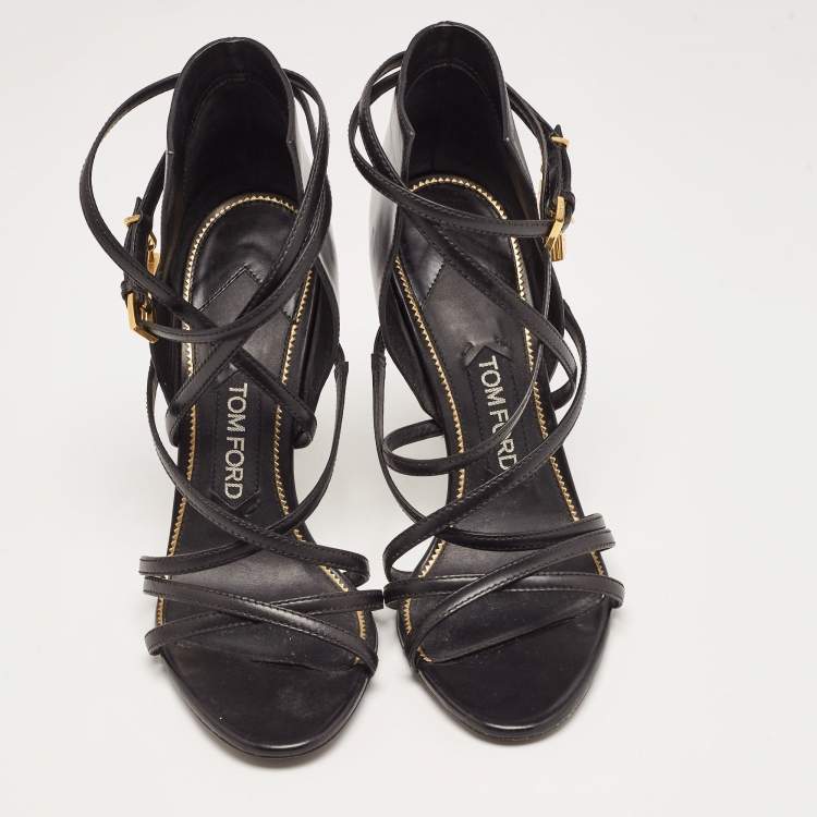 Pre Owned Tom Ford Black Leather Ankle Strap Sandals Size 37