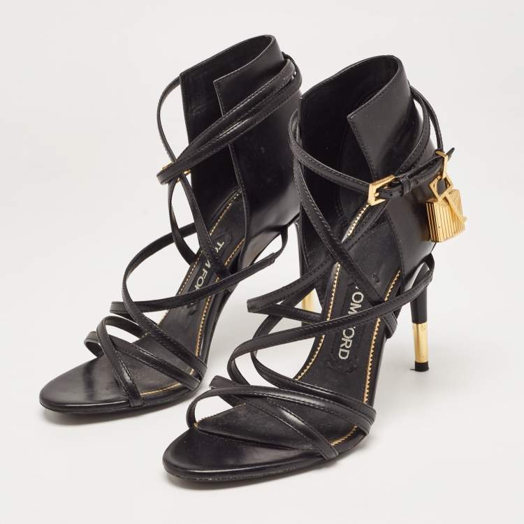 Pre Owned Tom Ford Black Leather Ankle Strap Sandals Size 37