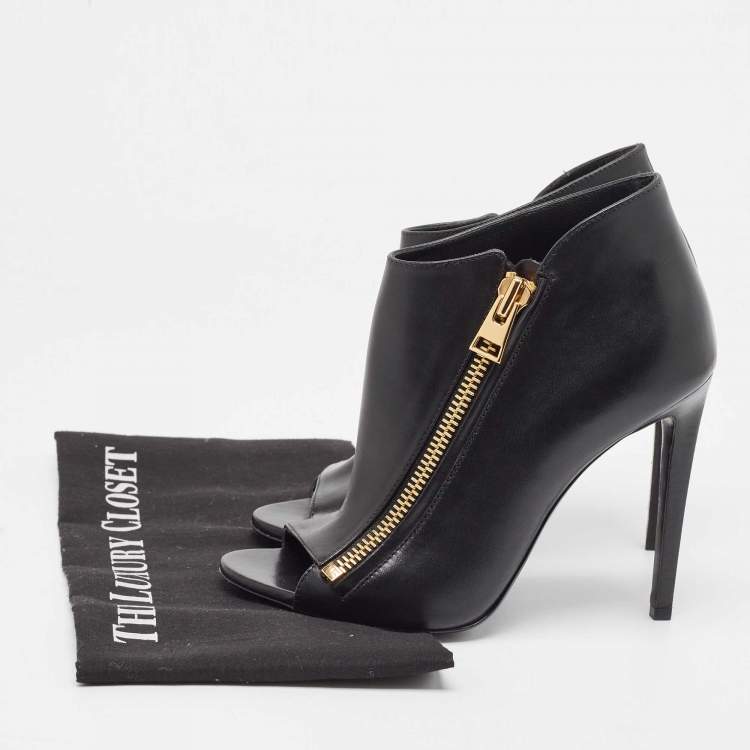 Pre Owned Tom Ford Black Leather Zip Up Ankle Boots Size 38.5