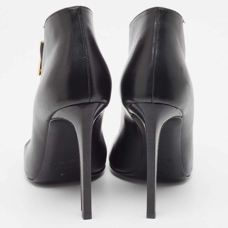 Pre Owned Tom Ford Black Leather Zip Up Ankle Boots Size 38.5