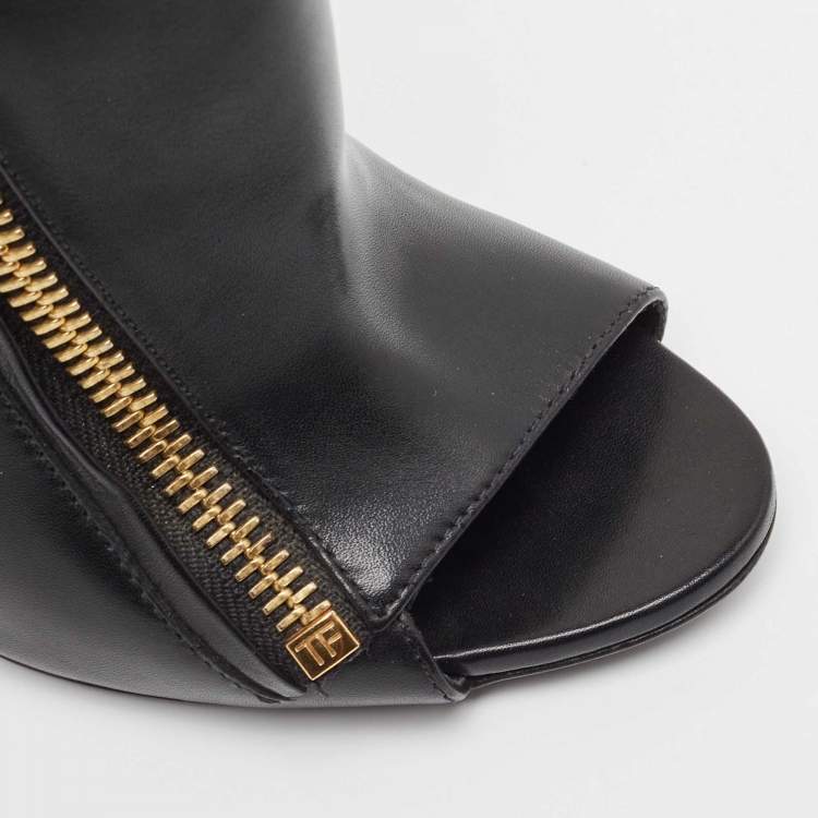 Pre Owned Tom Ford Black Leather Zip Up Ankle Boots Size 38.5