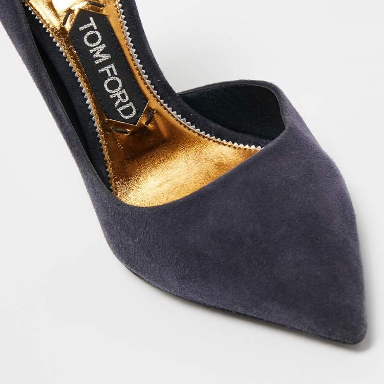 Pre Owned Tom Ford  Navy Blue Suede Pointed Toe Dorsay Pumps Size 38.5