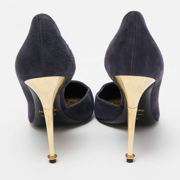 Pre Owned Tom Ford  Navy Blue Suede Pointed Toe Dorsay Pumps Size 38.5
