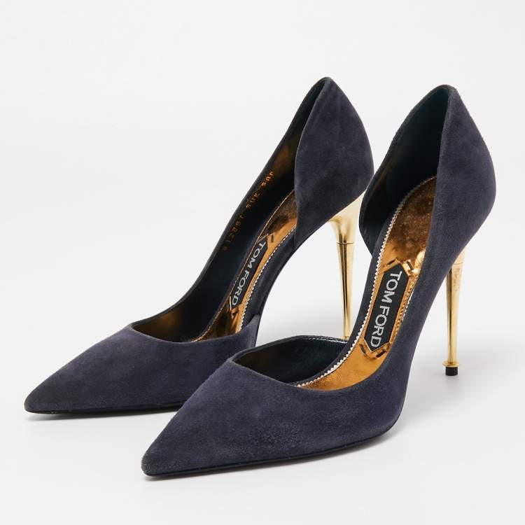 Pre Owned Tom Ford  Navy Blue Suede Pointed Toe Dorsay Pumps Size 38.5