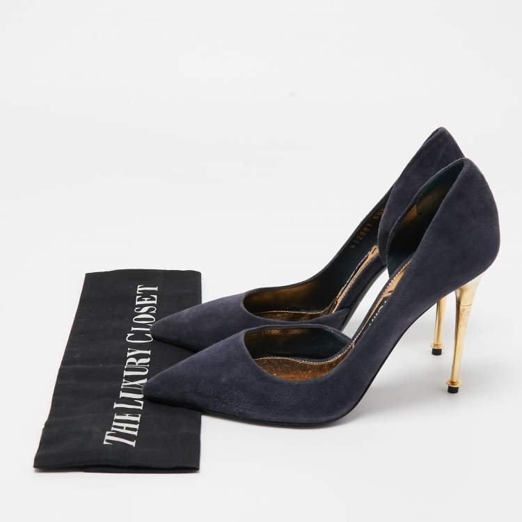 Pre Owned Tom Ford  Navy Blue Suede Pointed Toe Dorsay Pumps Size 38.5