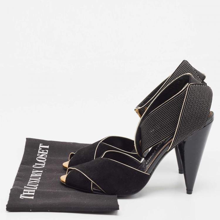 Pre Owned Tom Ford Black Suede Cross Ankle Wrap Peep Toe Sandals Size 39