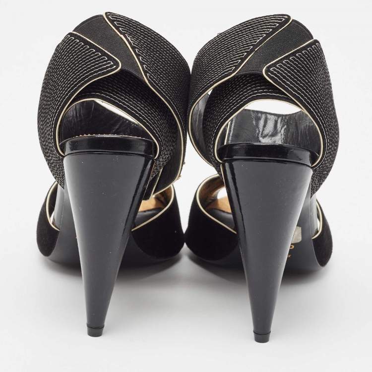 Pre Owned Tom Ford Black Suede Cross Ankle Wrap Peep Toe Sandals Size 39