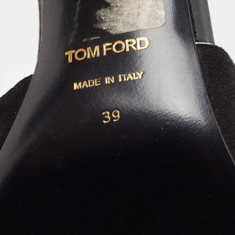 Pre Owned Tom Ford Black Suede Cross Ankle Wrap Peep Toe Sandals Size 39