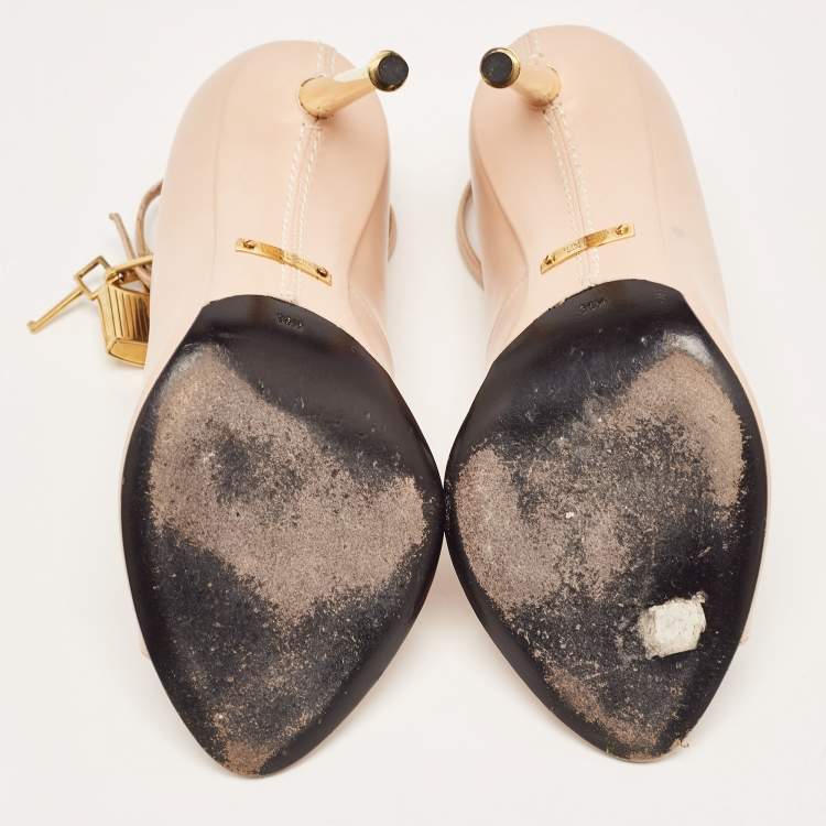 Pre Owned Tom Ford Beige Leather Peep Toe Padlock Pumps Size 36.5