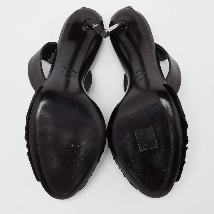 Pre Owned Tom Ford Black Velvet and Leather Ankle Strap Sandals Size 41