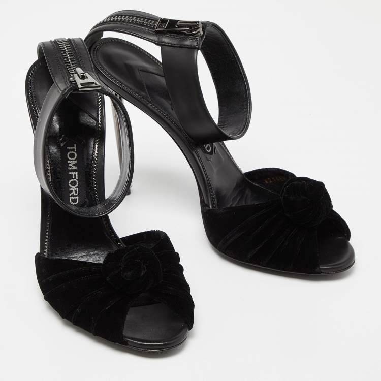 Pre Owned Tom Ford Black Velvet and Leather Ankle Strap Sandals Size 41