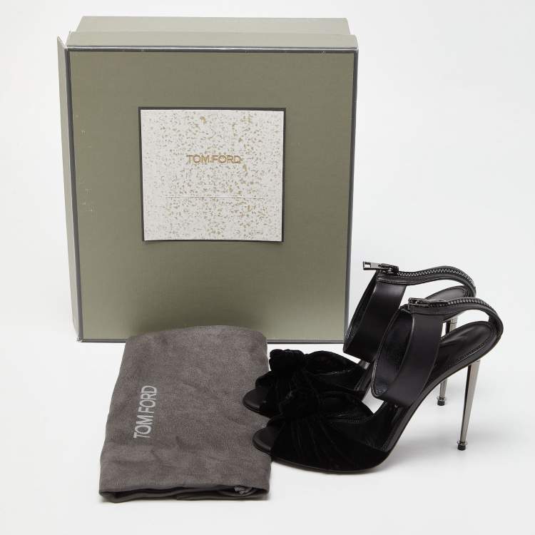 Pre Owned Tom Ford Black Velvet and Leather Ankle Strap Sandals Size 41
