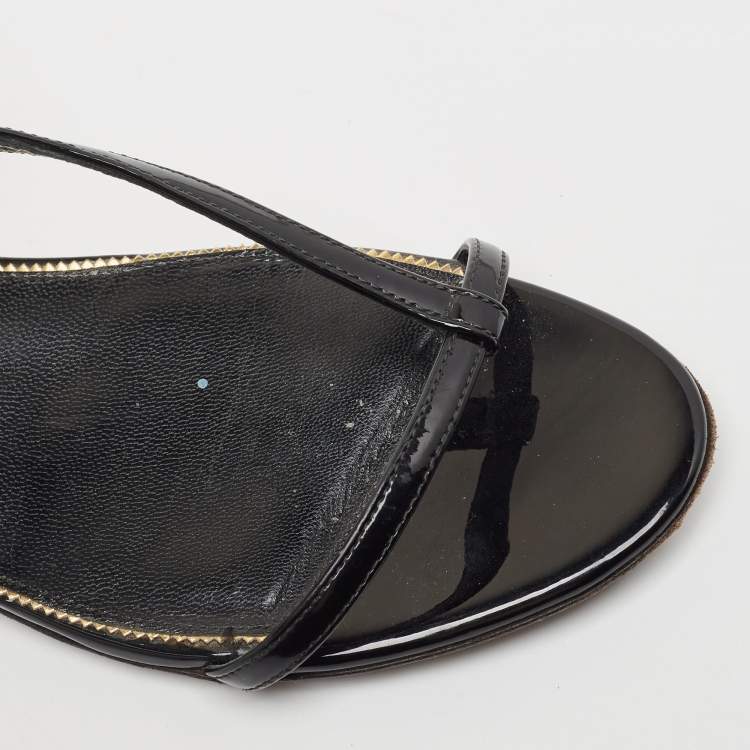 Pre Owned Tom Ford Black Patent Leather T Strap Padlock Flat Sandals Size 37.5