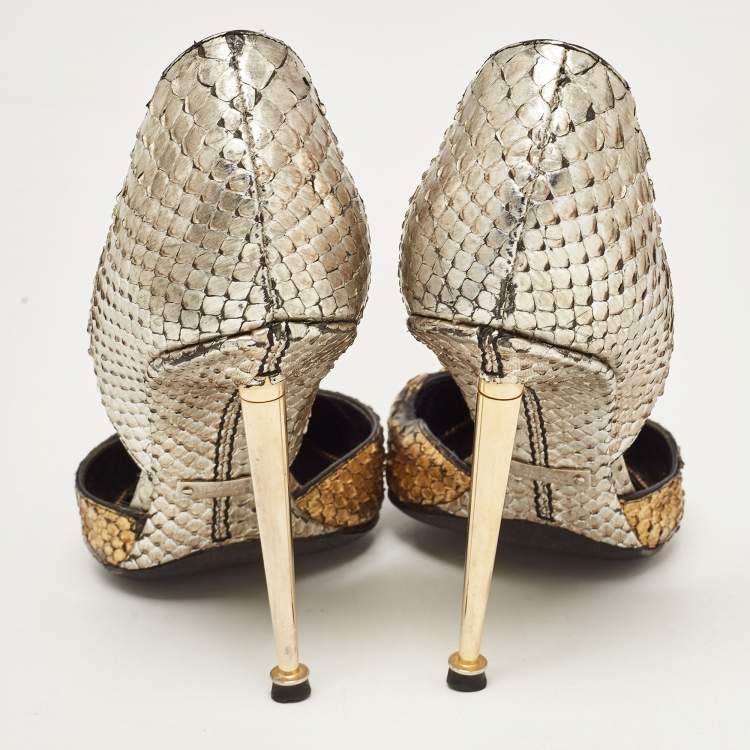 Pre Owned Tom Ford Gold/Silver Python D'orsay Pumps Size 39