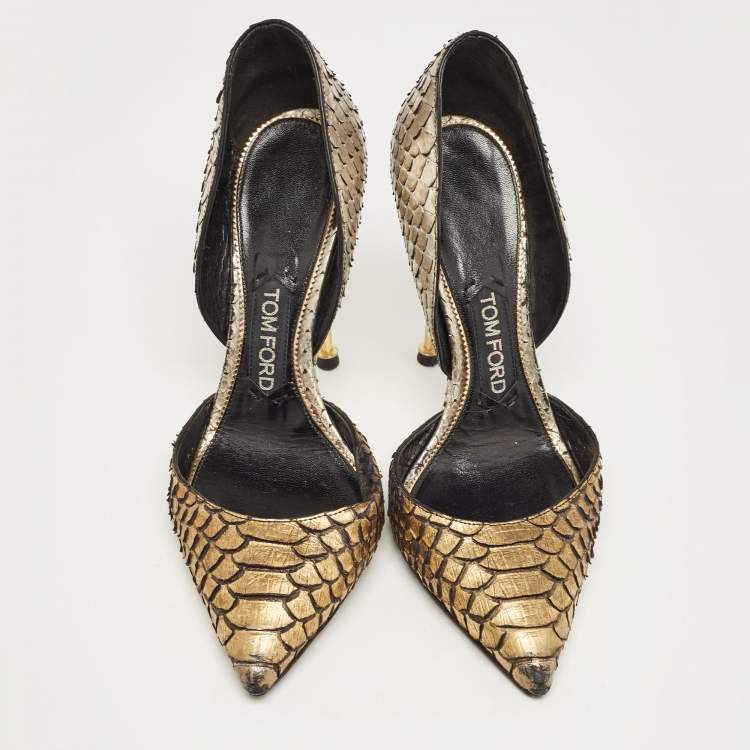 Pre Owned Tom Ford Gold/Silver Python D'orsay Pumps Size 39