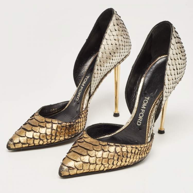 Pre Owned Tom Ford Gold/Silver Python D'orsay Pumps Size 39