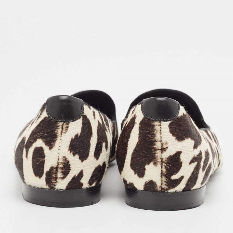Pre Owned Tom Ford White/Brown Pony Hair Tassel Detail Smoking Slippers Size 38