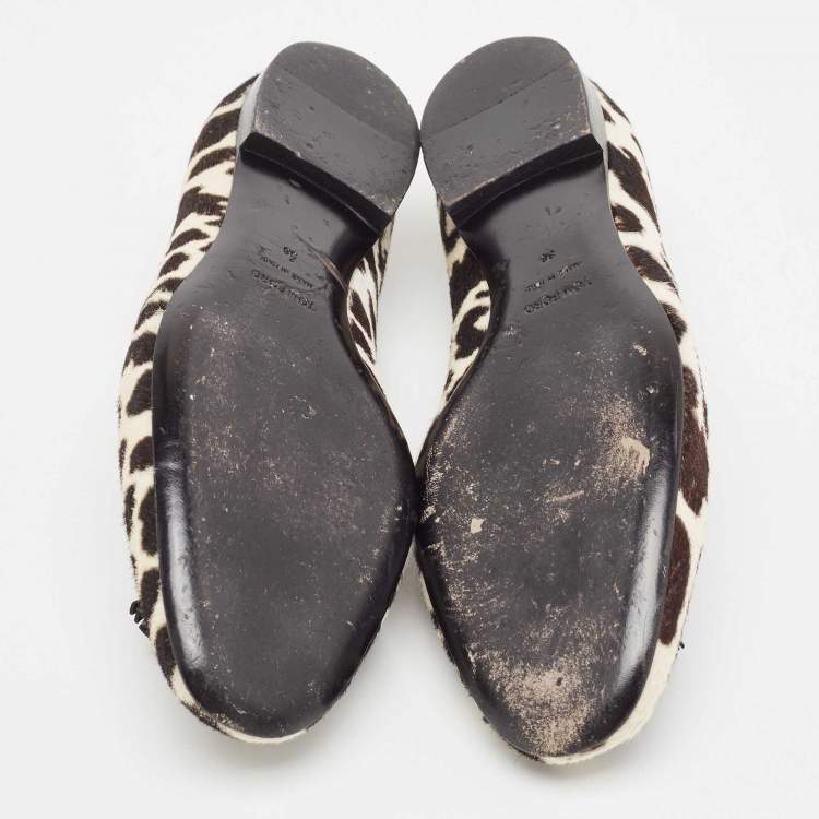Pre Owned Tom Ford White/Brown Pony Hair Tassel Detail Smoking Slippers Size 38