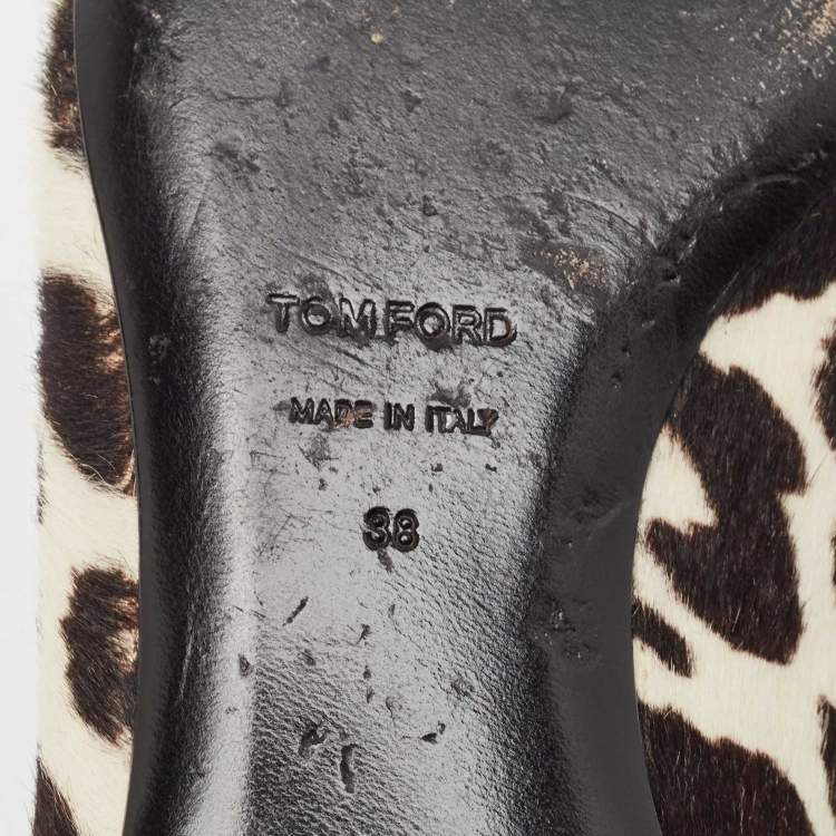Pre Owned Tom Ford White/Brown Pony Hair Tassel Detail Smoking Slippers Size 38