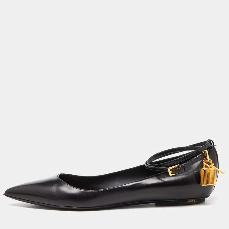 【送料&関税込】Tom Ford Black Leather Ballerinas Black Leather & Gros Grain Audrey Ballerina Flats by TOM