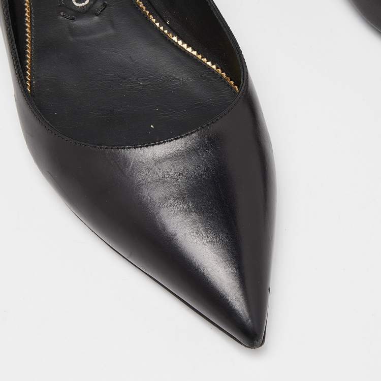 Pre Owned Tom Ford Black Leather Ankle Lock Ballet Flats Size 39.5