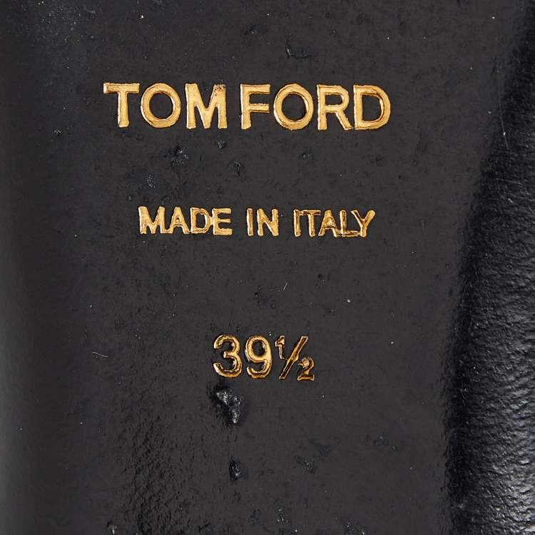 Pre Owned Tom Ford Black Leather Ankle Lock Ballet Flats Size 39.5