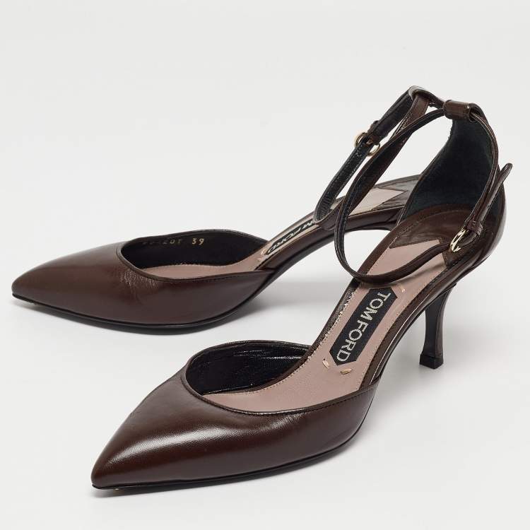 Pre Owned Tom Ford Brown Leather Ankle Strap D'orsay Pumps Size 39