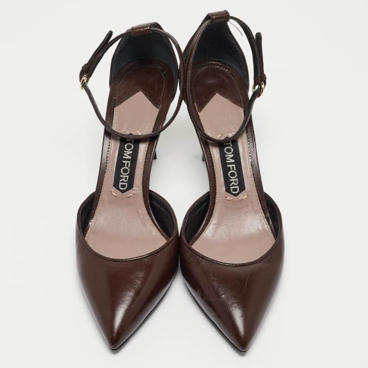 Pre Owned Tom Ford Brown Leather Ankle Strap D'orsay Pumps Size 39