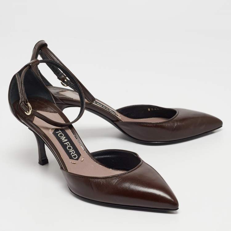Pre Owned Tom Ford Brown Leather Ankle Strap D'orsay Pumps Size 39