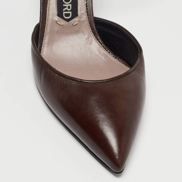 Pre Owned Tom Ford Brown Leather Ankle Strap D'orsay Pumps Size 39