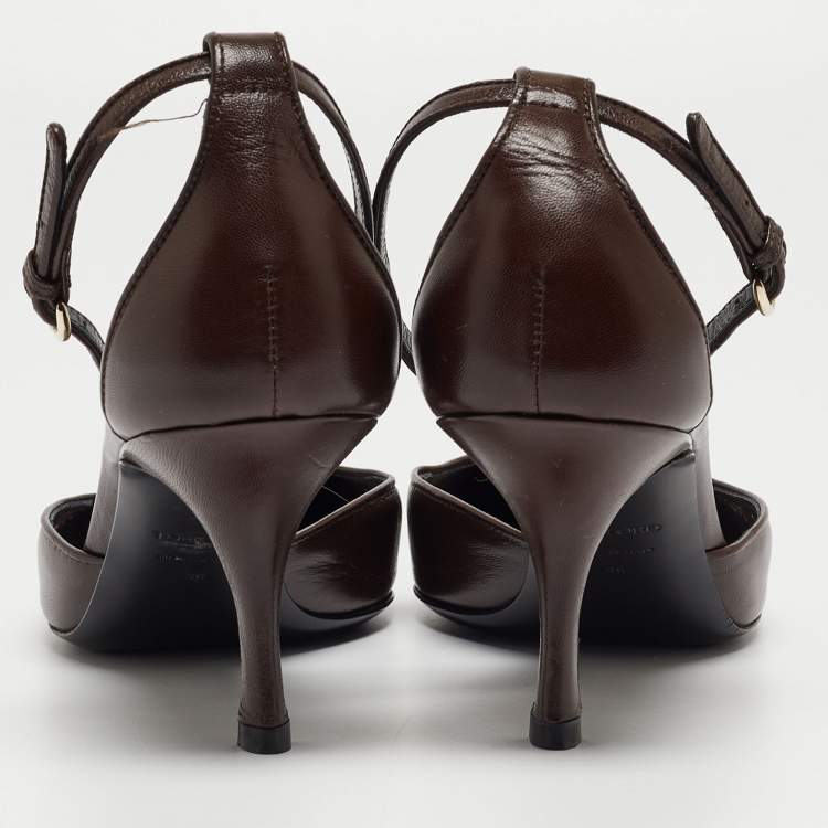 Pre Owned Tom Ford Brown Leather Ankle Strap D'orsay Pumps Size 39