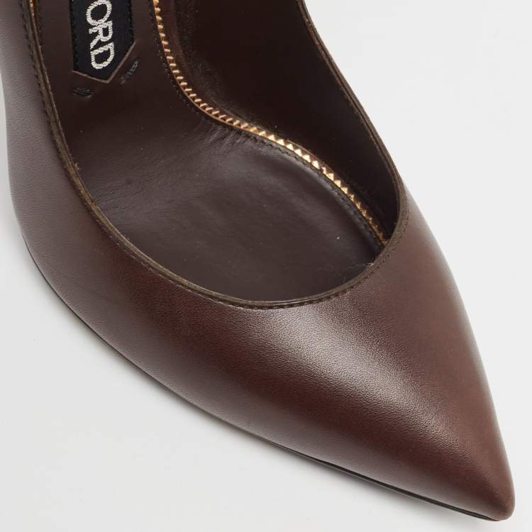 Pre Owned Tom Ford Brown Leather Padlock Ankle Wrap Pumps Size 39