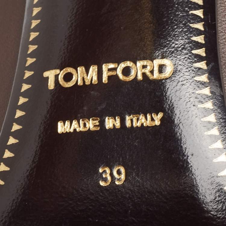 Pre Owned Tom Ford Brown Leather Padlock Ankle Wrap Pumps Size 39
