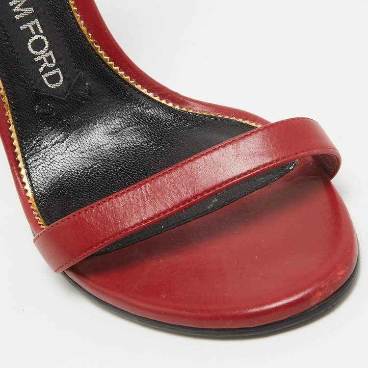 Pre Owned Tom Ford Red Leather Padlock Ankle Strap Sandals Size 37.5