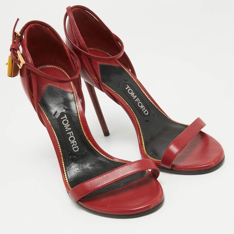 Pre Owned Tom Ford Red Leather Padlock Ankle Strap Sandals Size 37.5