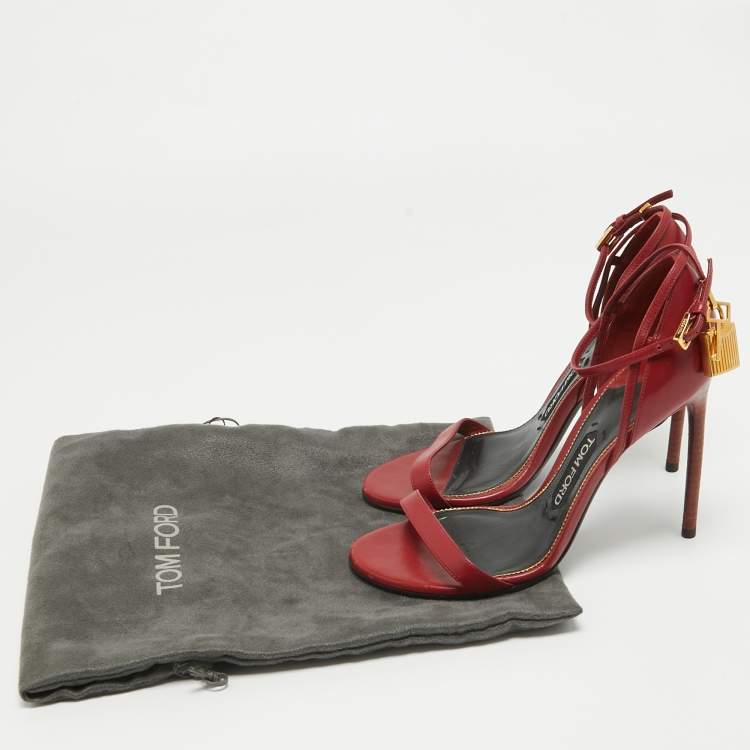 Pre Owned Tom Ford Red Leather Padlock Ankle Strap Sandals Size 37.5