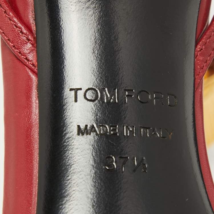 Pre Owned Tom Ford Red Leather Padlock Ankle Strap Sandals Size 37.5