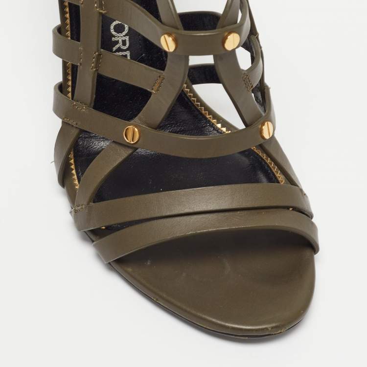 Pre Owned Tom Ford Army Green Leather Caged Sandals Size 38