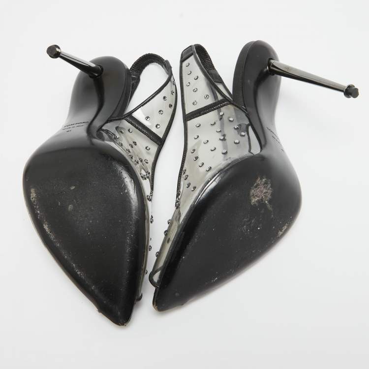 Pre Owned Tom Ford Transparent/Black PVC Polka Dot Print Slingback Pumps Size 41