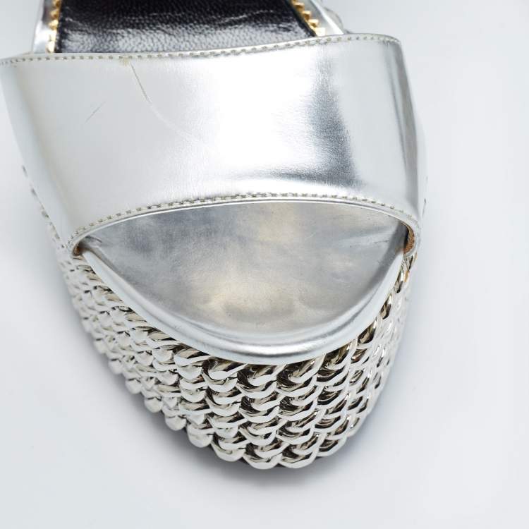 مملوكة مسبقًا Tom Ford Sliver Leather Platform Ankle Strap Sandals Size 37