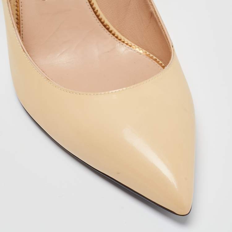 Pre Owned Tom Ford Cream Patent Leather Padlock Pumps Size 41