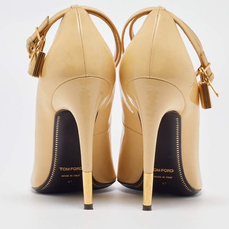 Pre Owned Tom Ford Cream Patent Leather Padlock Pumps Size 41