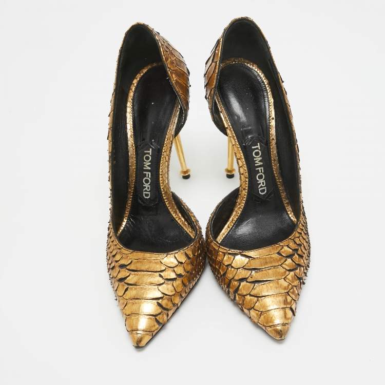 Pre Owned Tom Ford Gold Python D'orsay Pumps Size 36.5