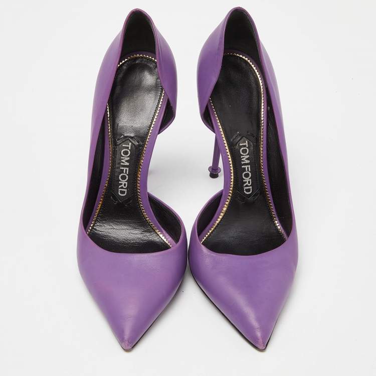 Pre Owned Tom Ford Purple Leather Pointed Toe d'Orsay Pumps Size 37.5