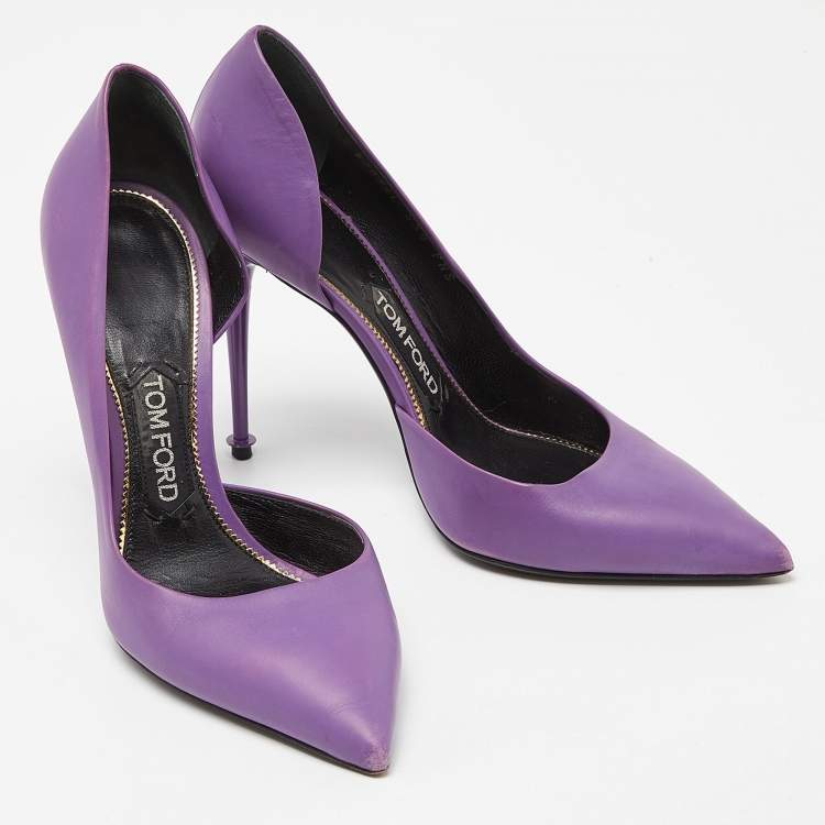 Pre Owned Tom Ford Purple Leather Pointed Toe d'Orsay Pumps Size 37.5