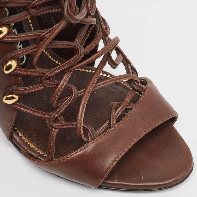 Pre Owned Tom Ford Brown Leather Lace Up Booties Size 37